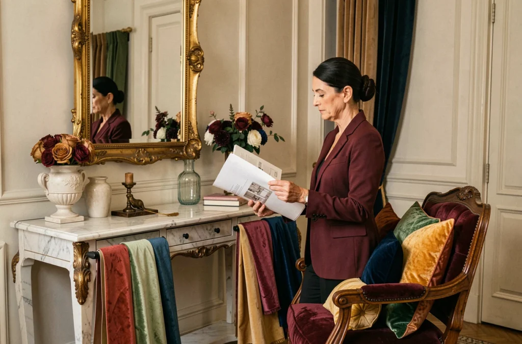 Atelier raffiné de Della Rosa Félix avec éléments décoratifs élégants et tissus de velours en Moselle