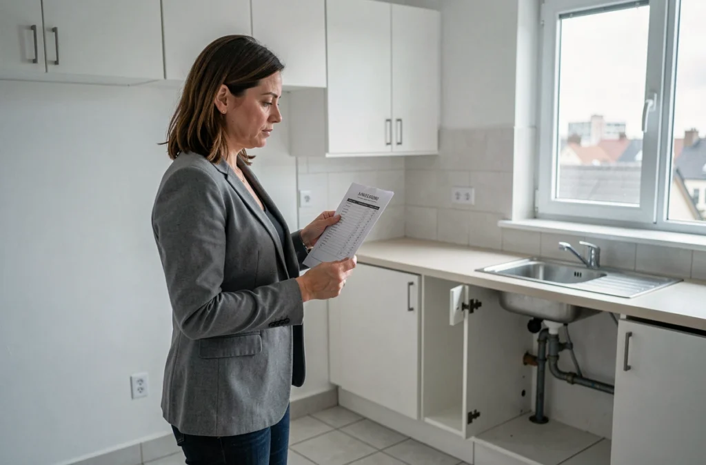 Propriétaire effectuant un état des lieux avant la mise en location d'un appartement