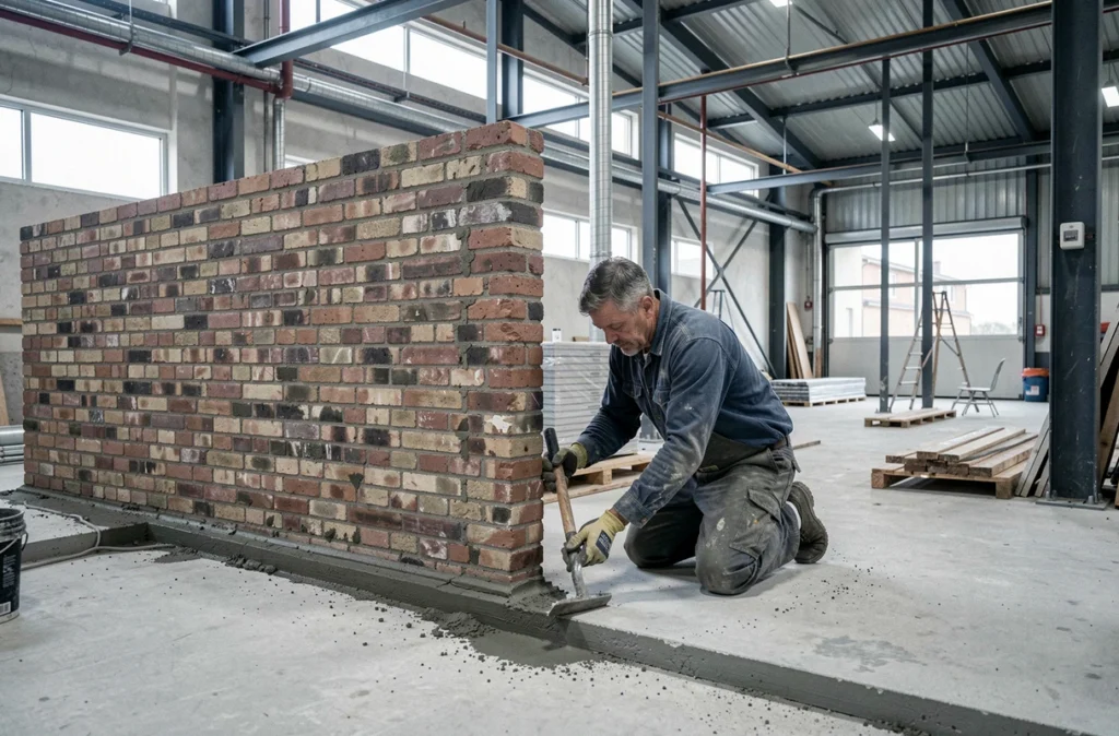 Maçon généraliste travaillant sur un chantier de rénovation mixte en périphérie nord de Nantes