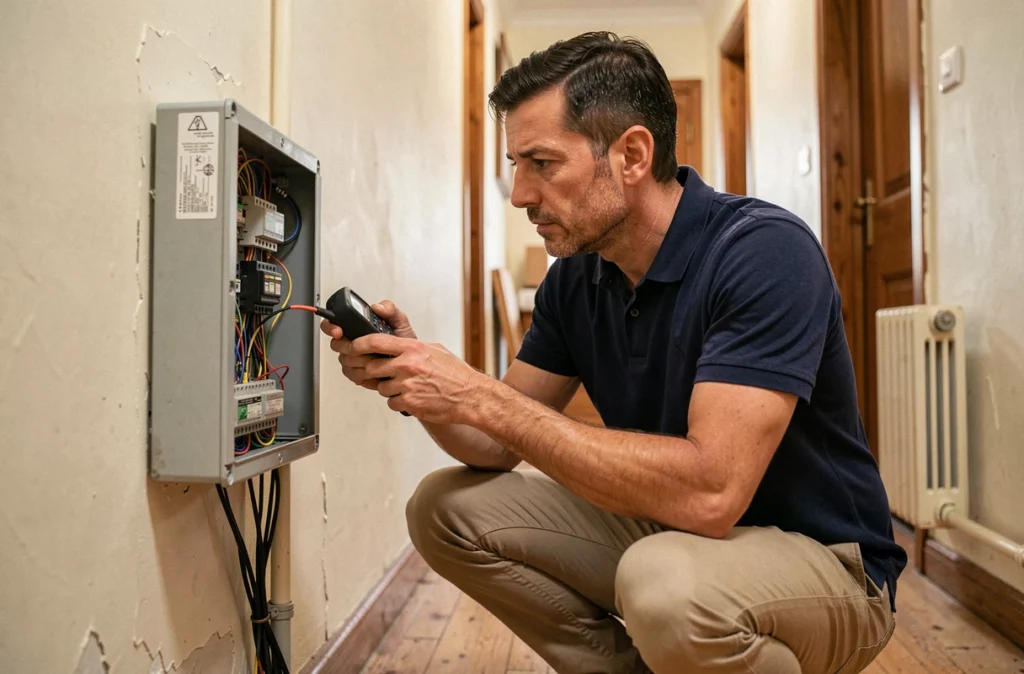 Vérification du tableau électrique par un propriétaire avant mise en location