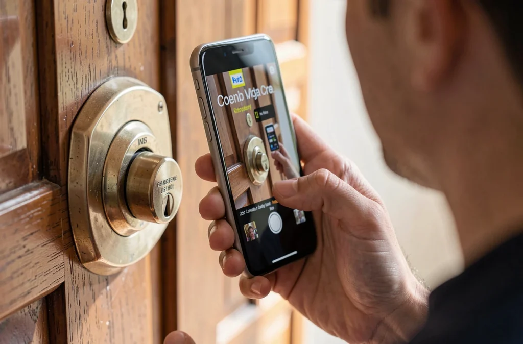 Photographie du cylindre d'une serrure de porte d'entrée pour garder une preuve